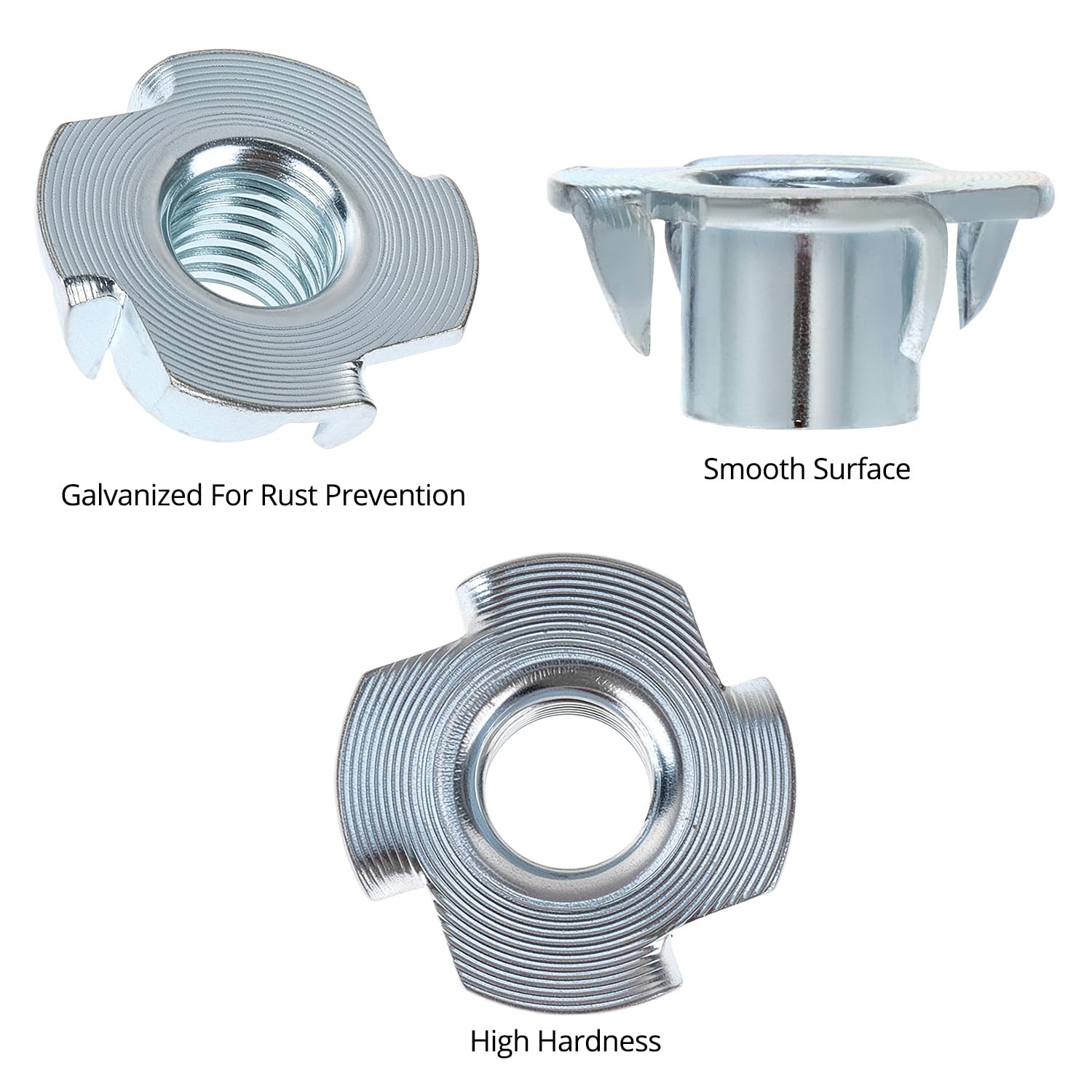 QWORK 110pcs Drive Nuts - M4/M5/M6/M8/M10 4 Prong Threaded Insert T Nuts for Wood Furniture Cabinet