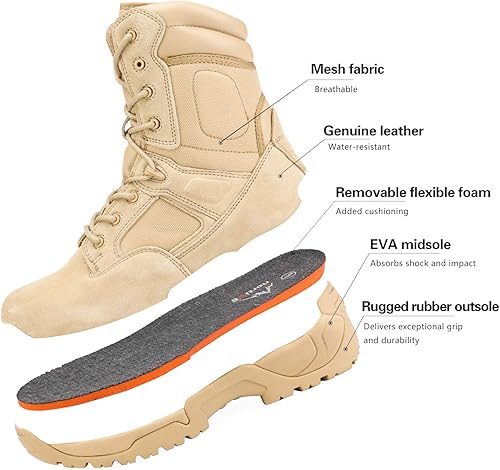 Miniatura 5 de NORTIV 8 - Botas tácticas de trabajo tipo militar para hombre, para senderismo, motociclismo y combate