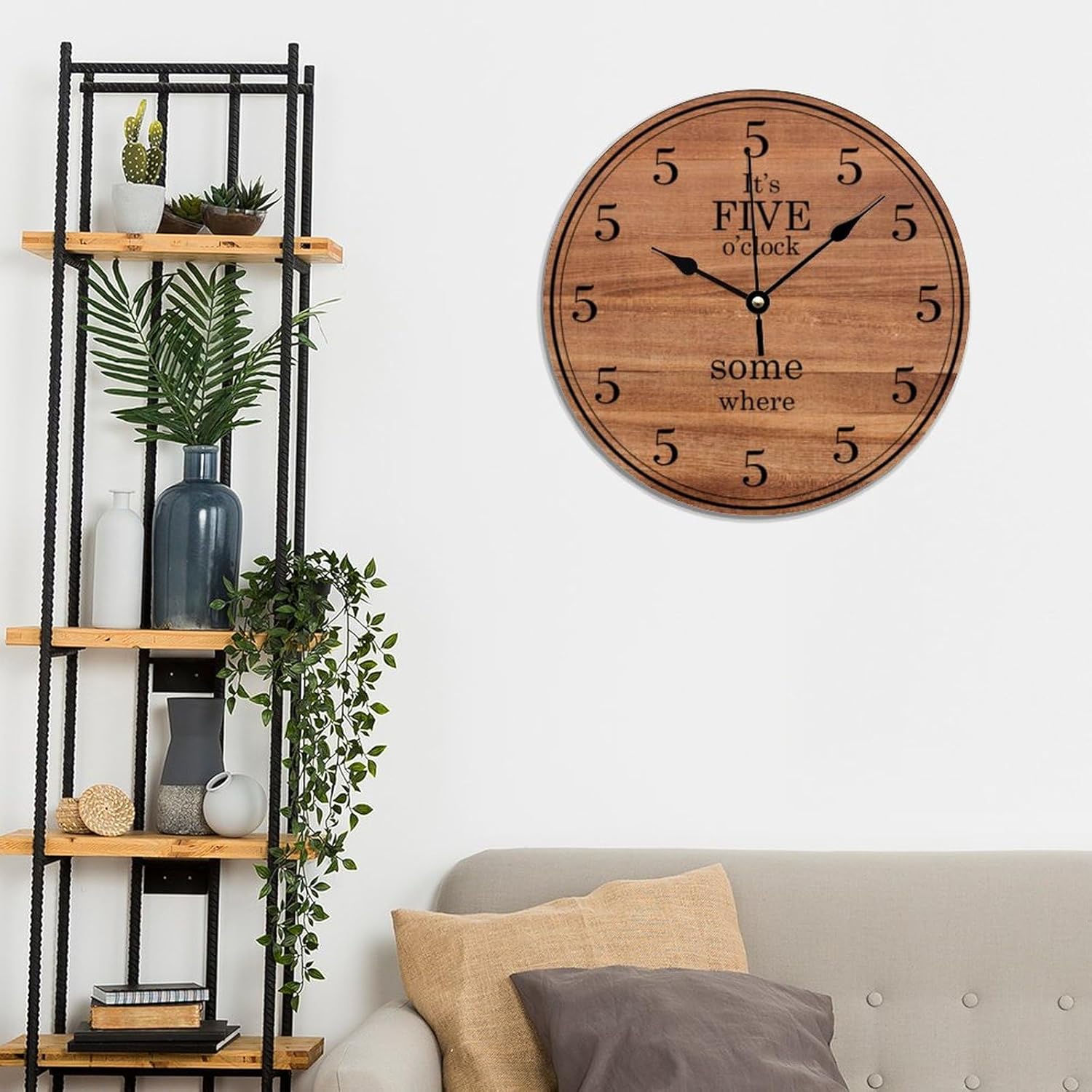 It's Five O'clock Wall Clock 15x15 Inches Farmhouse Kitchen Decor Gifts Farmhouse PVC Wall Clocks Quartz Movement Retro Wall Hanging PVC Clock for Living Room School Kids Room