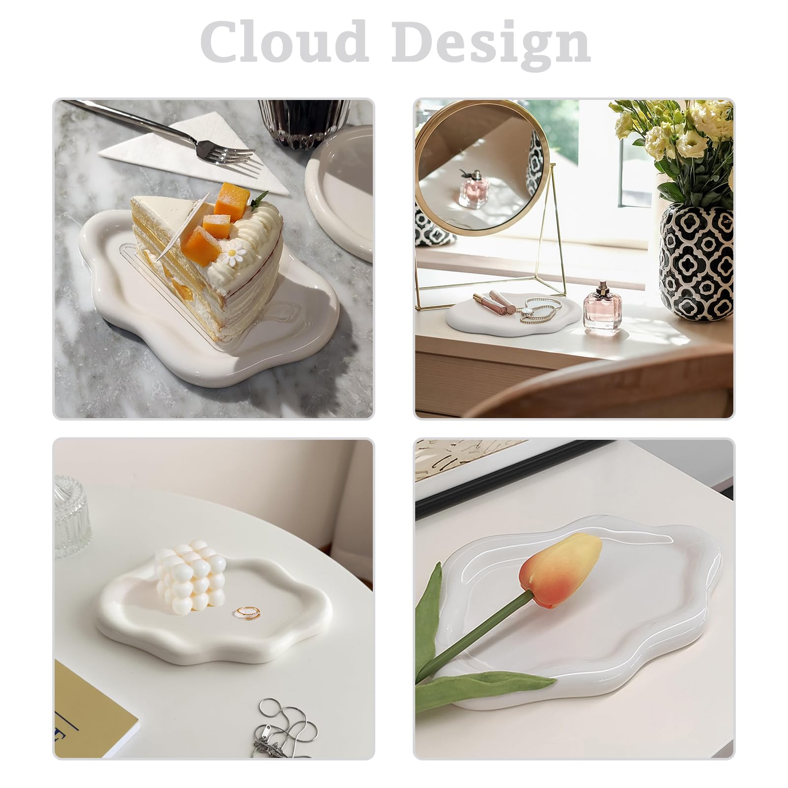 Vassoio decorativo in ceramica per gioielli e chiavi – Svuotatasche bianco design moderno a forma di fiore – Vassoio portaoggetti elegante per ingresso, camera, comodino, idea regalo donna