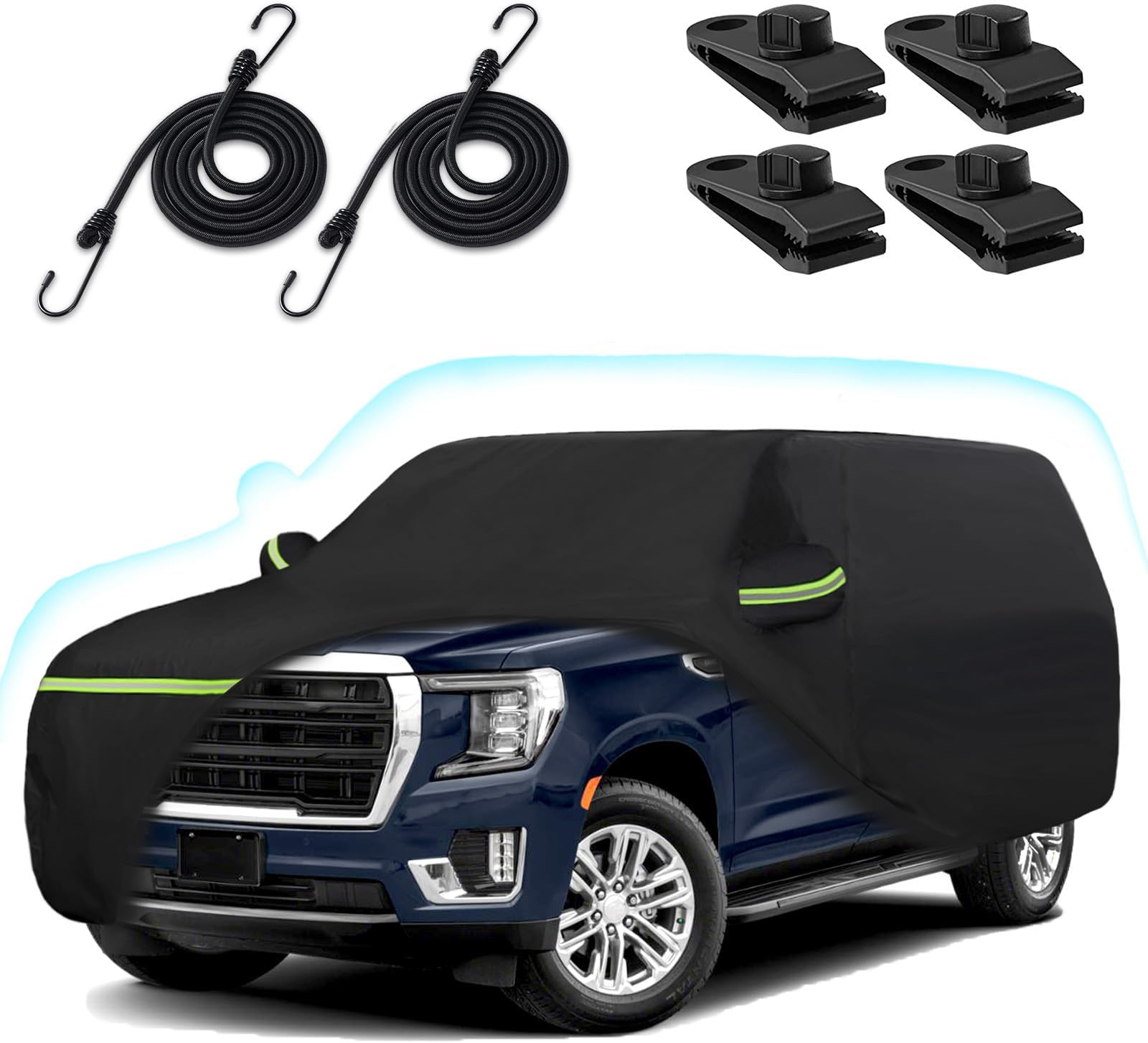 Car Cover for 2007-2025 Chevrolet Tahoe/Cadillac Escalade/GMC Yukon, 6 Layers Heavy Duty Waterproof Sun Rain UV Dust Snow Protection Outdoor Tahoe Car Cover with Cotton Lining and Zipper Door-Black