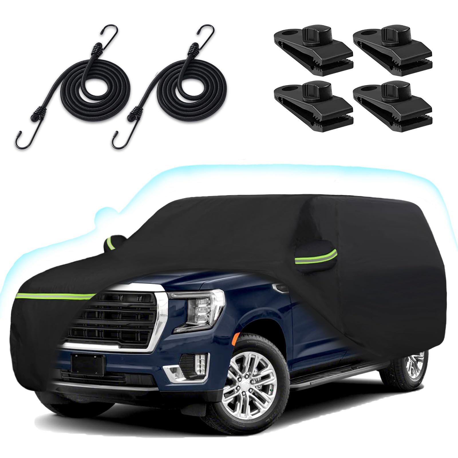 Car Cover for 2007-2023 Chevrolet Tahoe/Cadillac Escalade/GMC Yukon, 6 Layers Heavy Duty Waterproof Sun Rain UV Dust Snow Protection Outdoor Tahoe Car Cover with Cotton Lining and Zipper Door-Black