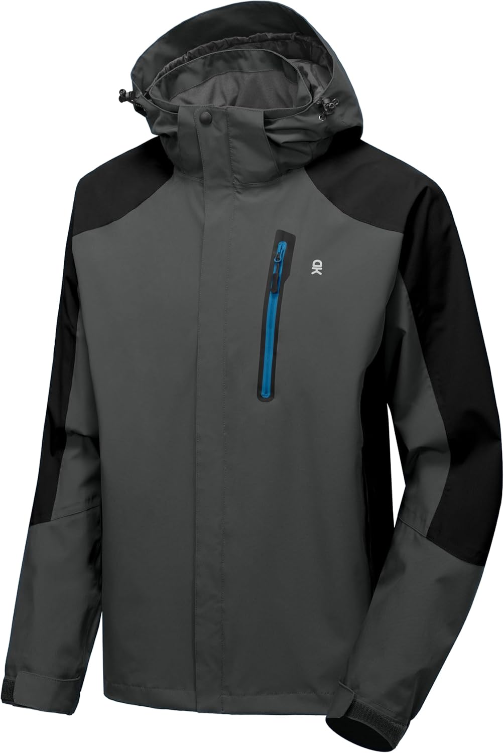 Little Donkey Andy Men's Rain Jacket with Detachable Hood Waterproof Lightweight Breathable Raincoat for Hiking Travel Casual Grey/Black S - Image 2