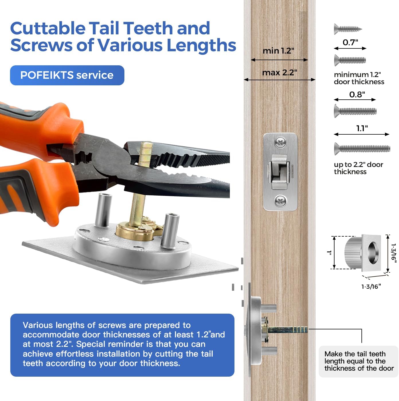 Brushed Nickel Pocket Door Hardware with Privacy Lock & Latch - Contemporary Style Square Pocket Door Lock with Edge Pull (1 Pack)