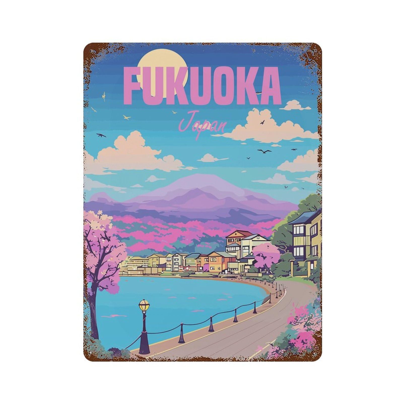 Fukuoka Japan Vintage Metal Tin Sign 15.7"x11.8", Ideal for Cafe, Home Bar And Lounge Decor