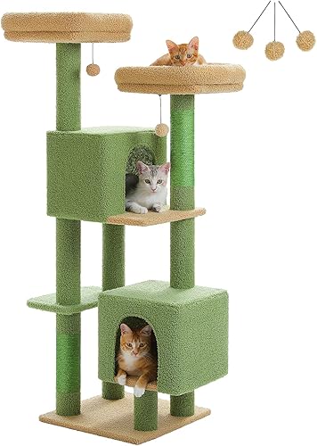 Árbol de cactus para gatos, torre de 52.4 pulgadas para gatos de interior, bonito árbol para gatos con 2 perchas acolchadas, 2 condominios y 2