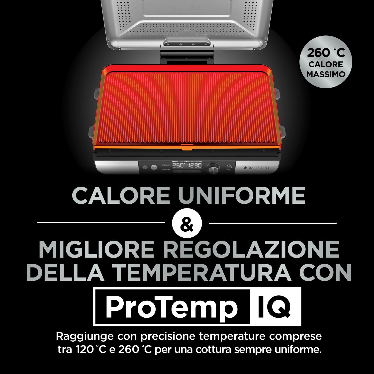 Ninja Sizzle Pro XL Griglia e piastra liscia da interni, rivestimento antiaderente in ceramica, coperchio rimovibile, vassoio raccogli-grasso, ricettario, argento/nero GX101EU
