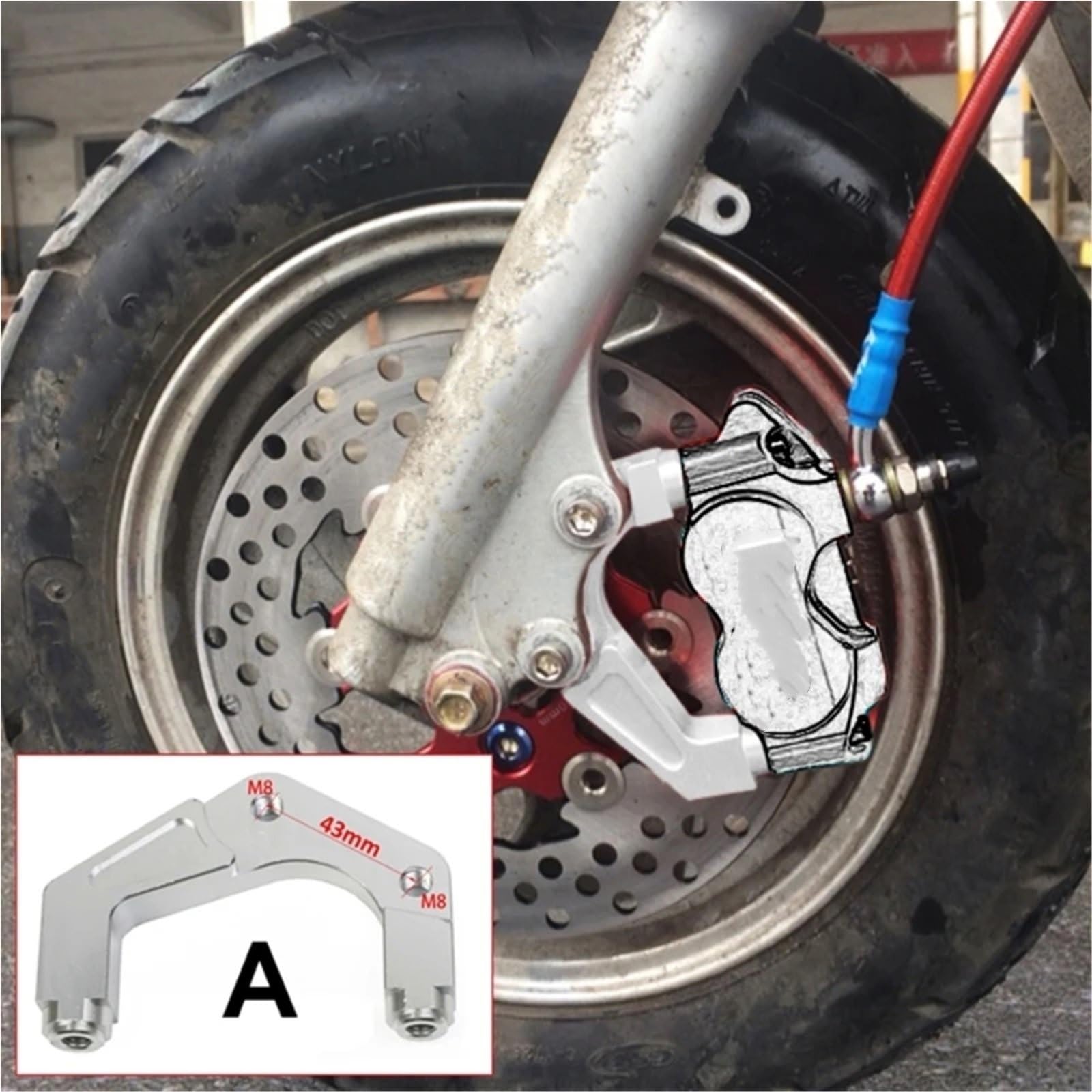 Pinzas de pistones de freno Soporte de pinza de montaje radial para motocicleta, compatible con freno de disco Jog Force Rpm Adelin Adl01 de 200/220 mm.(H7BD3TT304923-R-22)