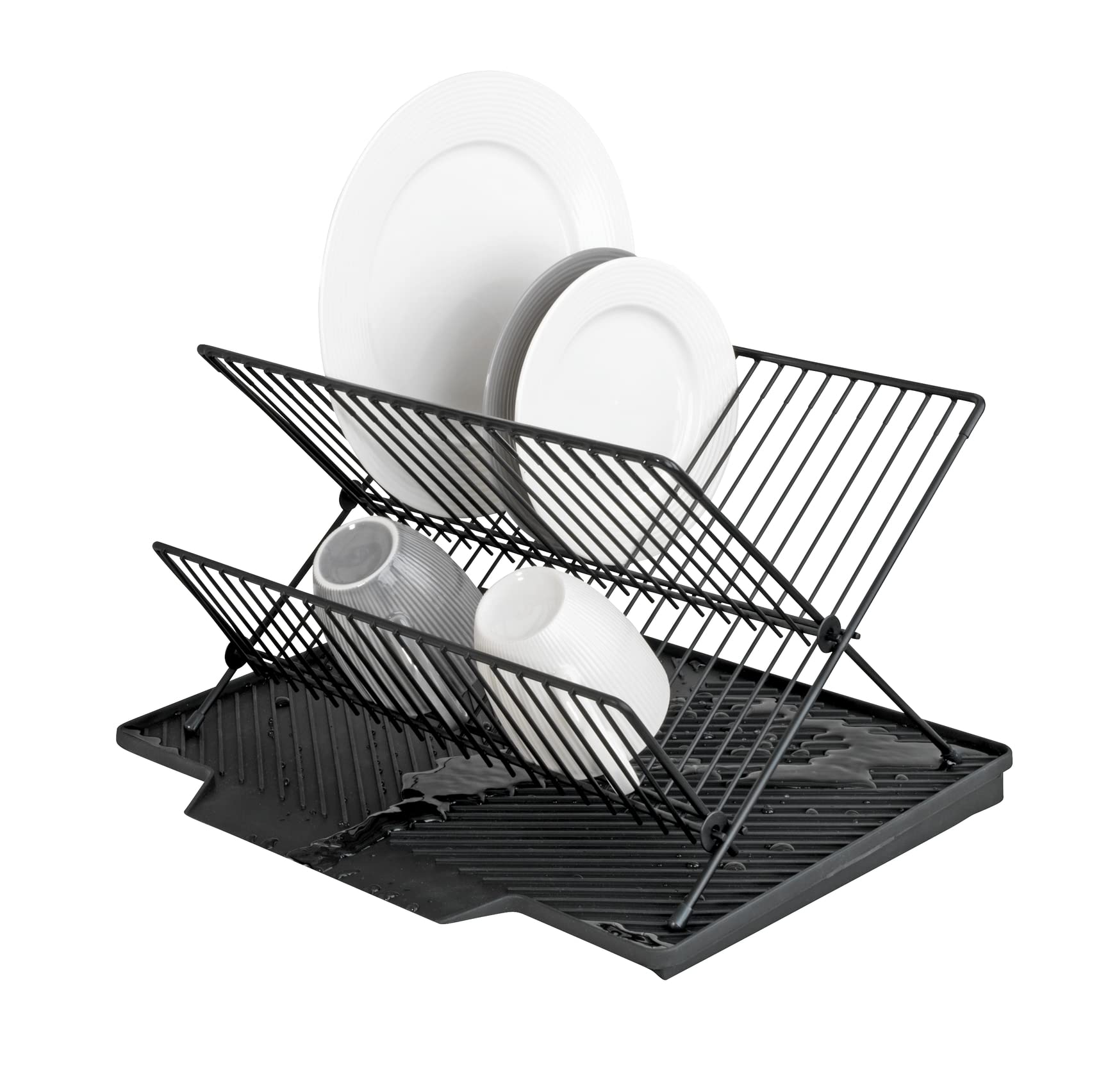 WENKO Tappetino Scolapiatti Nelia Con Griglia, Superficie Inclinata per Deflusso Ottimale Dell'acqua, in Plastica e Metallo, (L x A x P): 34 x 24 x 40 cm, Nero