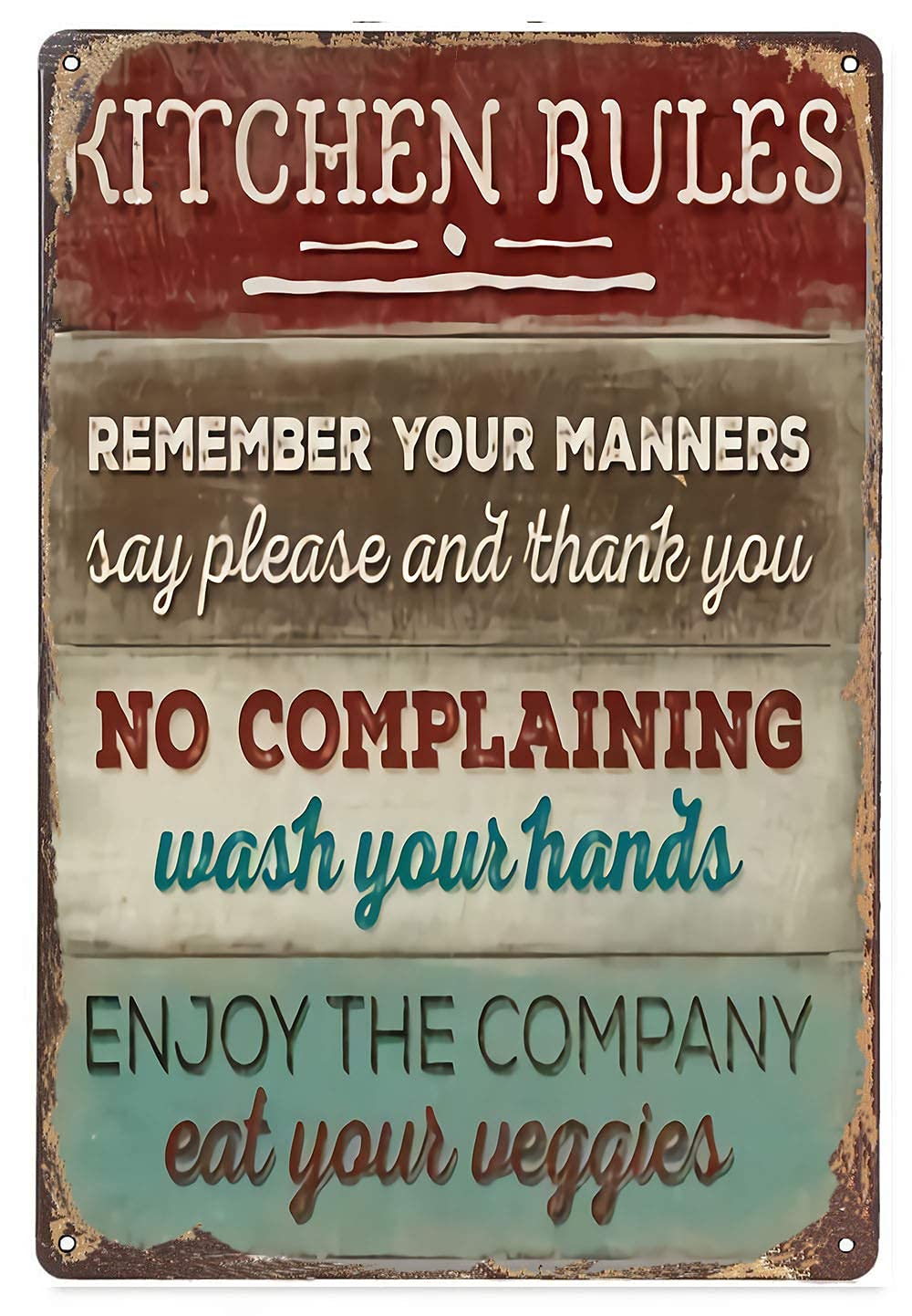 Lawenp Kitchen Table Rules Vintage Wall Decor Bar Decor Aluminum Sign for Home Kitchen Bar Funny Sarcastic Metal 8 x 12 Inches Tin Sign