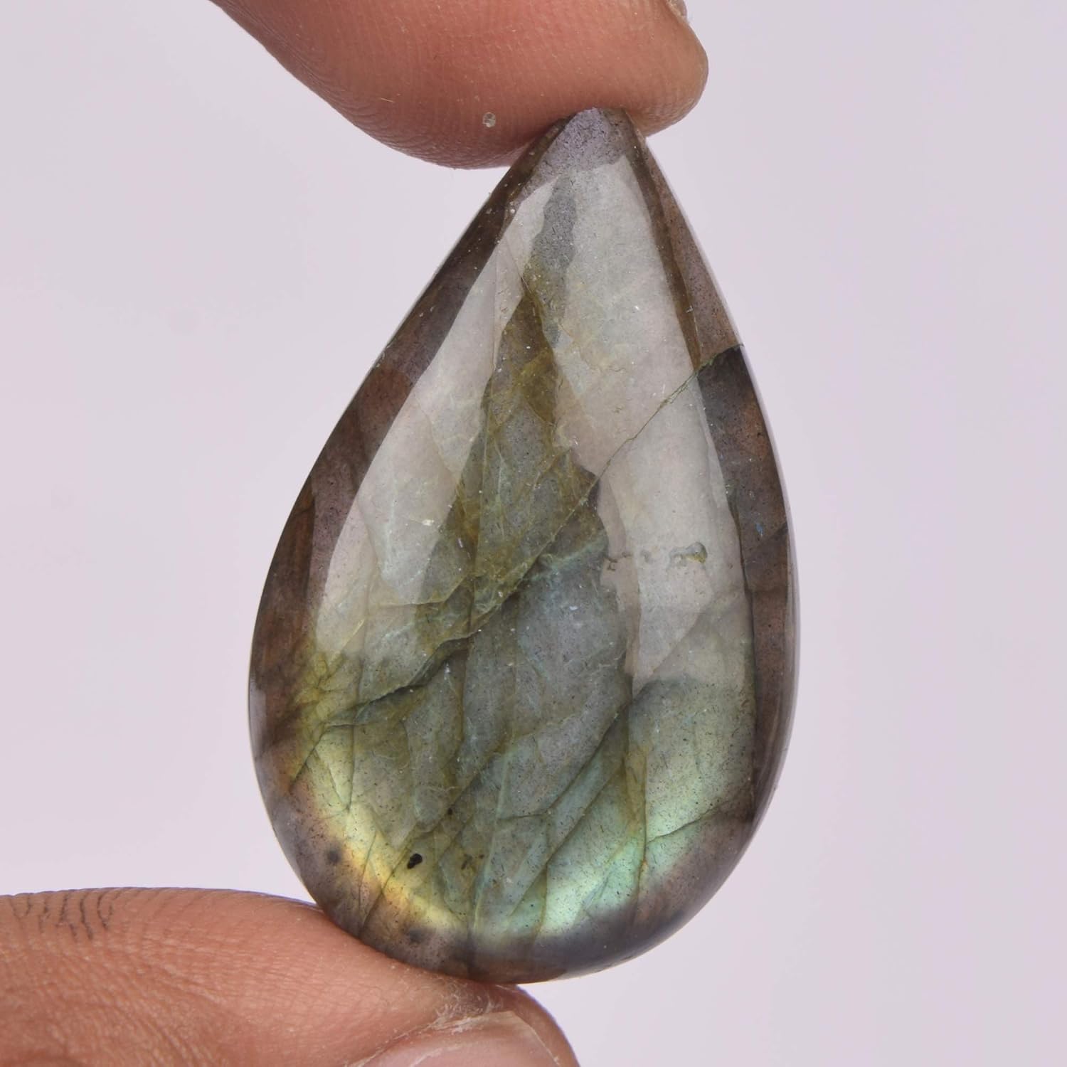 Natural Labradorite Pear Shape Stone, Flat Back Pear Cabochon 34.50 Ct Labradorite Loose Gemstone for Jewelry