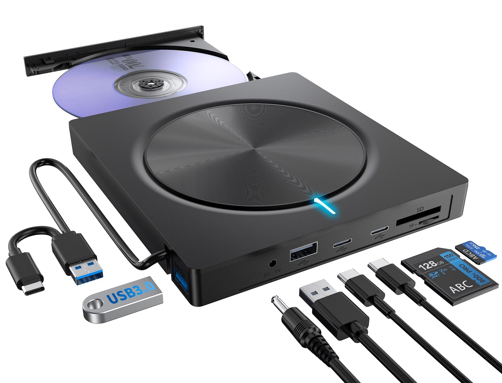 8 in 1 External DVD Drive - USB 3.0 Portable DVD Reader Writer for Laptop, Desktop, Mac, Windows 11/10/8/7 Linux OS