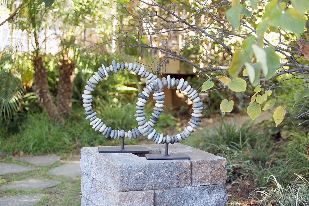 Natural River Stacked Stone Ring on Stand Zen Garden Decoration Statue (Large)