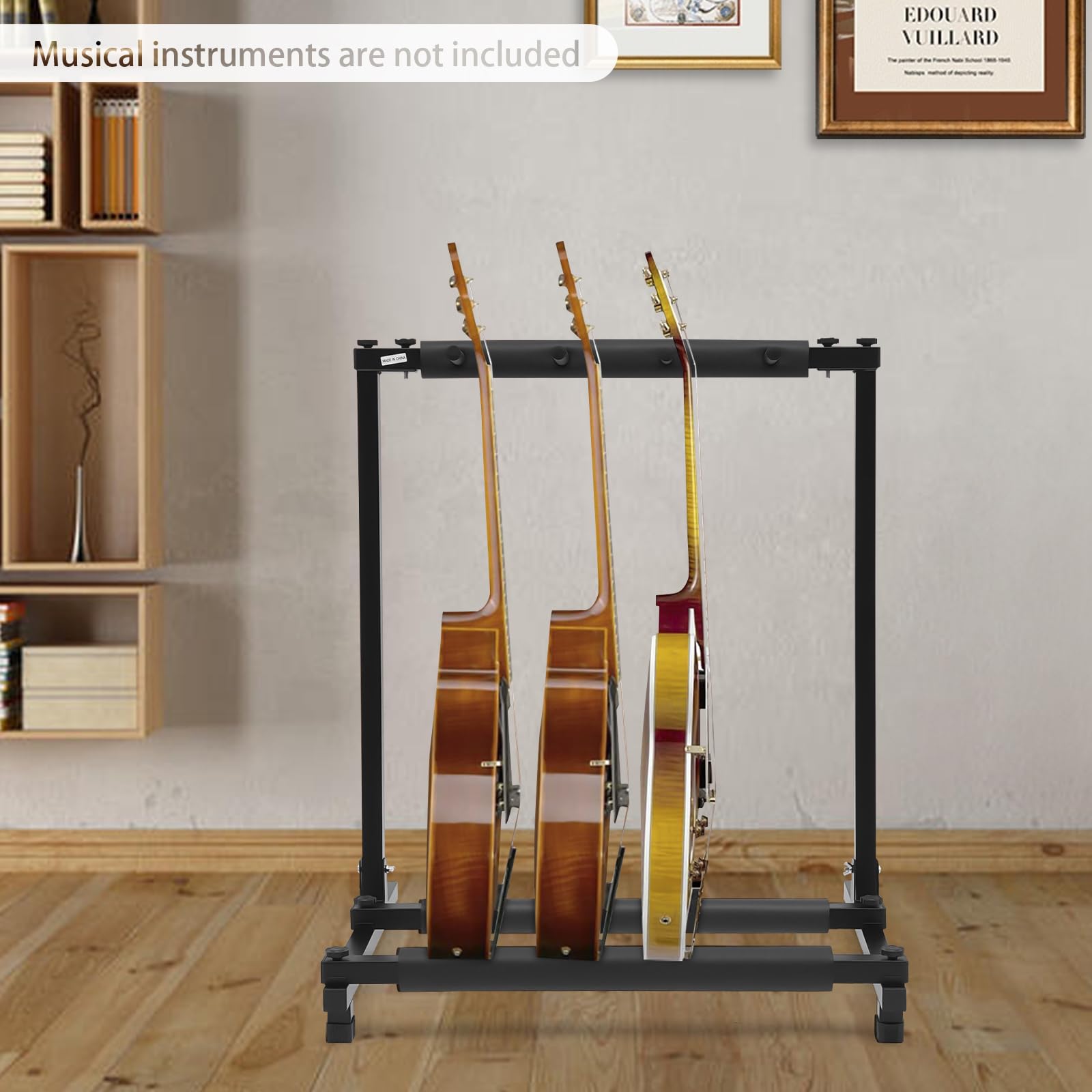 3-krotny stojak na gitarę, składany statyw gitarowy z rolkami, stojak na gitarę akustyczną, klasyczną, akustyczną, basową, elektryczną, basową