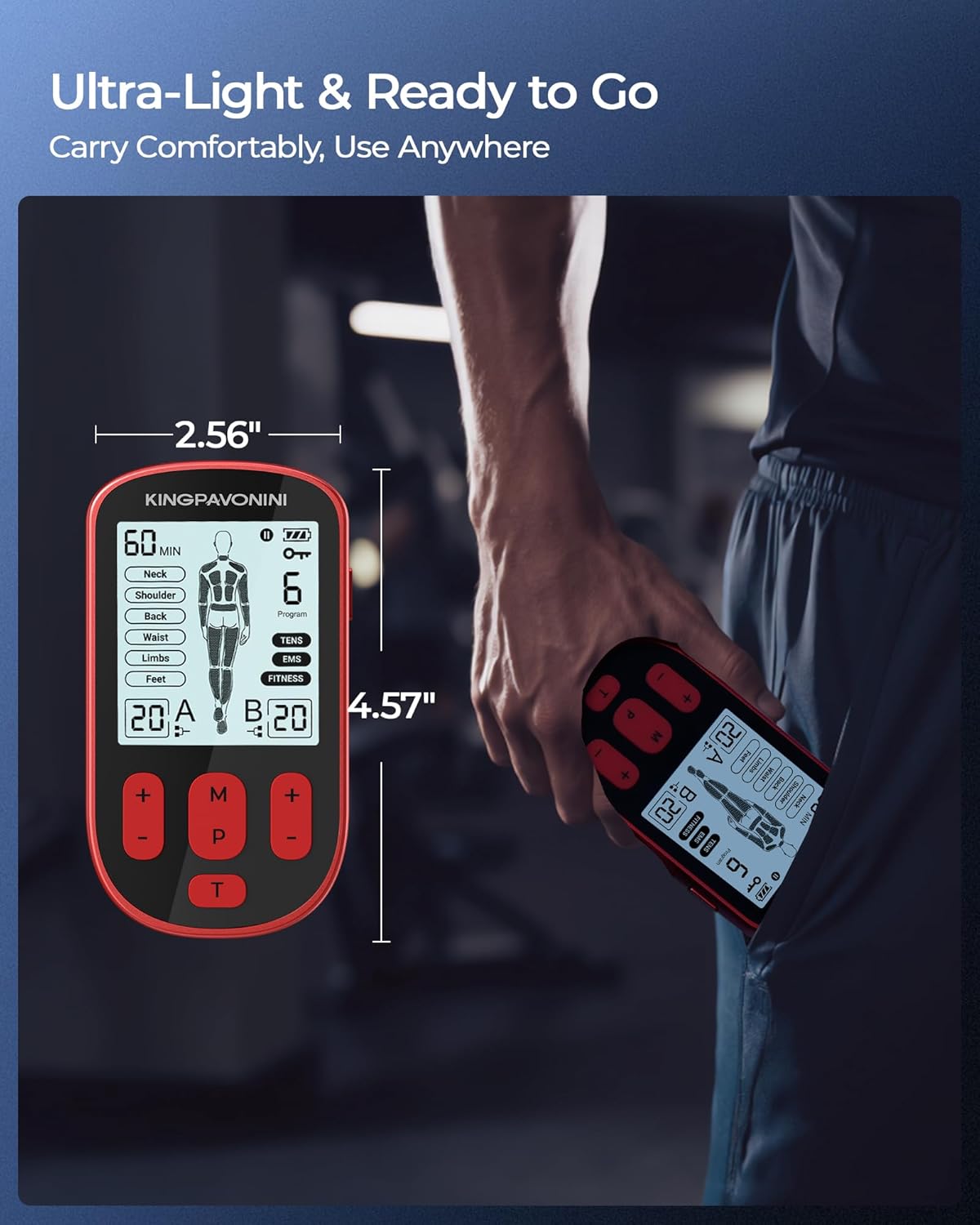 KingPavonini 3-in-1 TENS Unit Muscle Stimulator for Pain Relief Therapy, Dual Channel 36 Modes TENS Machine with 12 Pads, Rechargeable & Portable EMS Muscle Stimulator for Back, Shoulder, Neck - Image 8