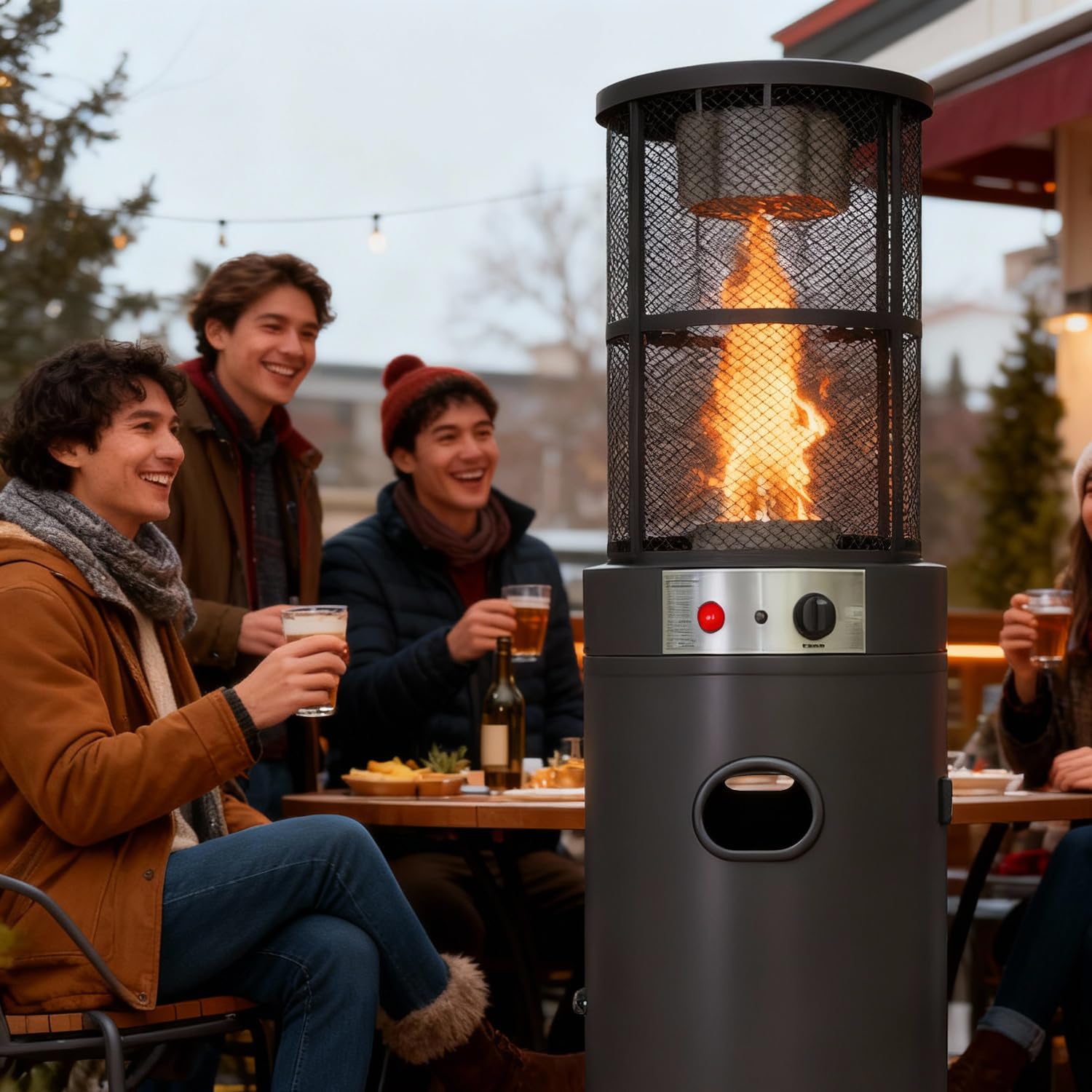 Marvin Stufa a Fungo GPL da Esterno con Fiamma Visibile, Cilindro in Vetro, Portatile, Riscaldamento da Giardino per Terrazzo Bar Ristorante
