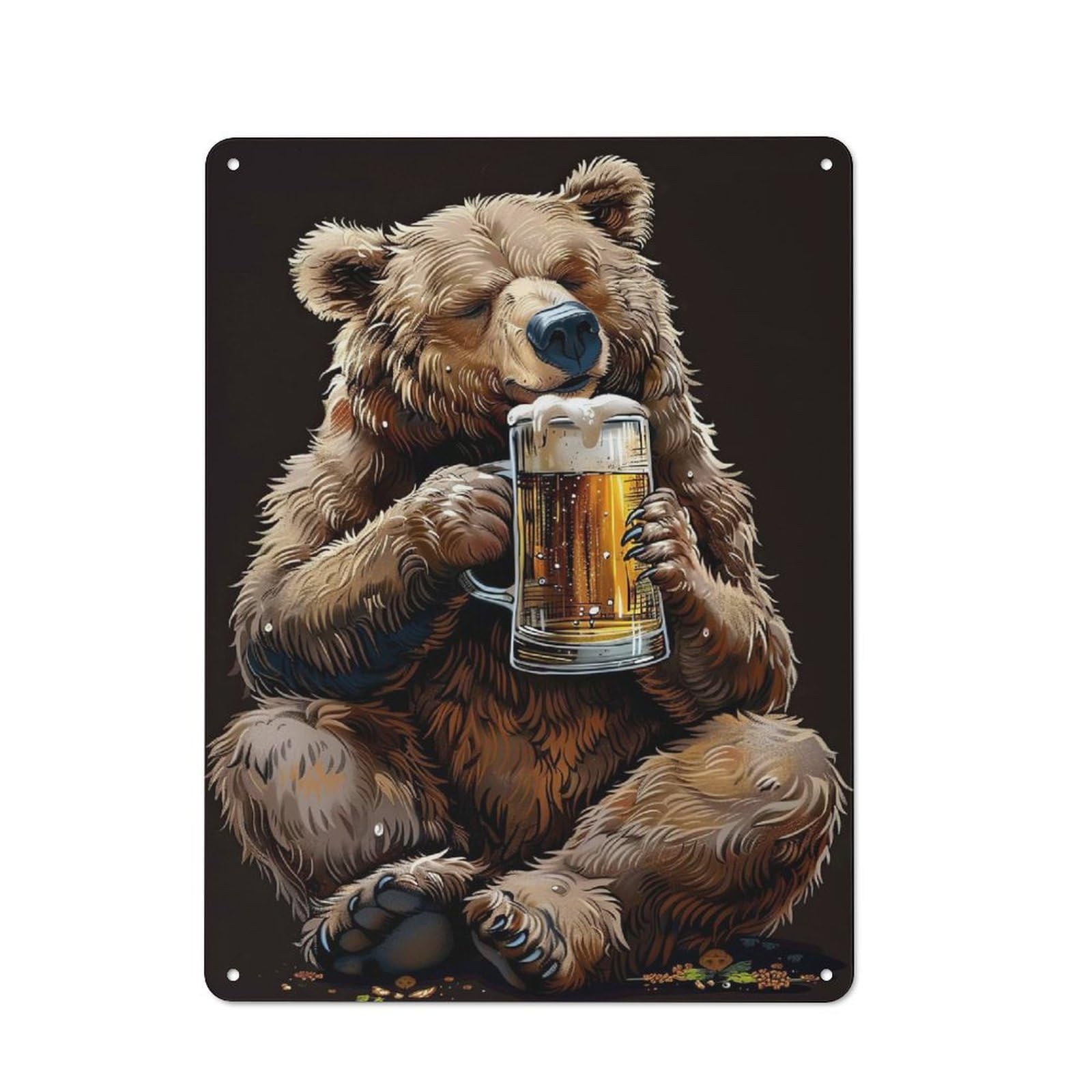 Junmoney Bear Beer Industrial Metal Wall Sign 40X30cm Featuring Urban Room Decor For Loft, Studio, Office Or Creative Room