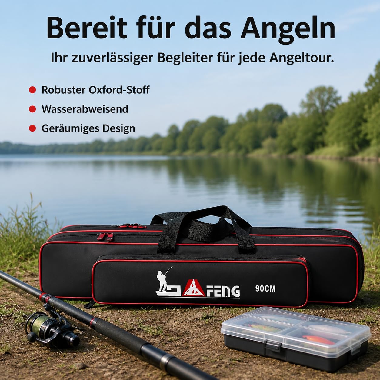 Stabile Angelkoffertasche aus Oxfordgewebe mit Verstellbarem Schultergurt für Komplettes Angelzubehör Und Ersatzteile für Naturerlebnisse, Dreischichtiger Angelrutenbeut
