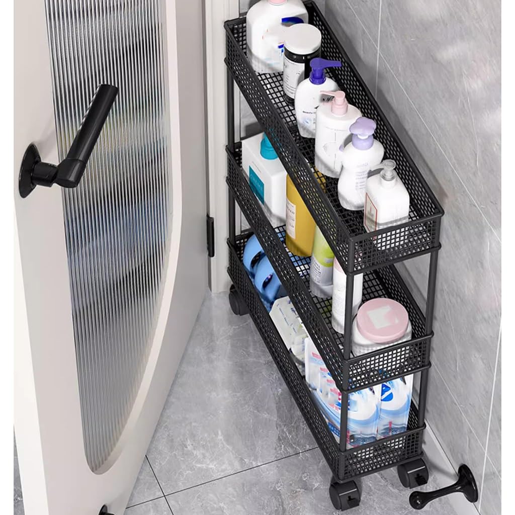 Carro utilitario de 4 niveles, organizador deslizante móvil, alambre de malla, carro utilitario de fácil montaje, estanterías de almacenamiento de metal, for oficina, baño, cocina, cuarto de lavado y
