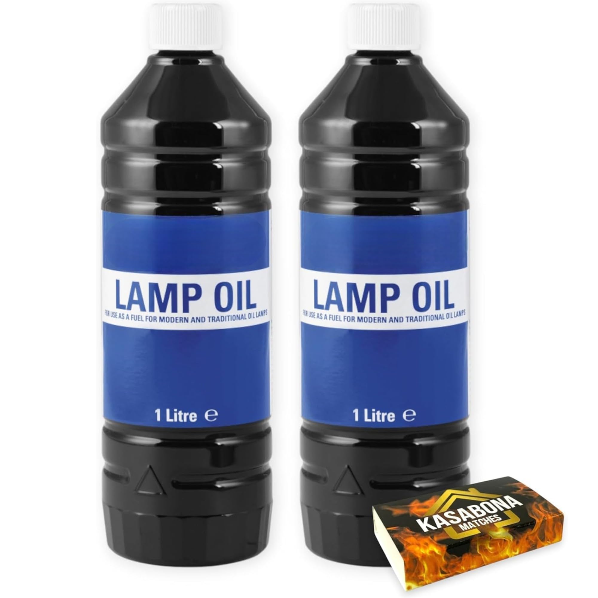 Clear Lantern Torch and Lamp Oil – Indoor & Outdoor Use for Oil Lamps, Lanterns & Burning Torches – Includes KasaBona Safety Matches (1L x2)