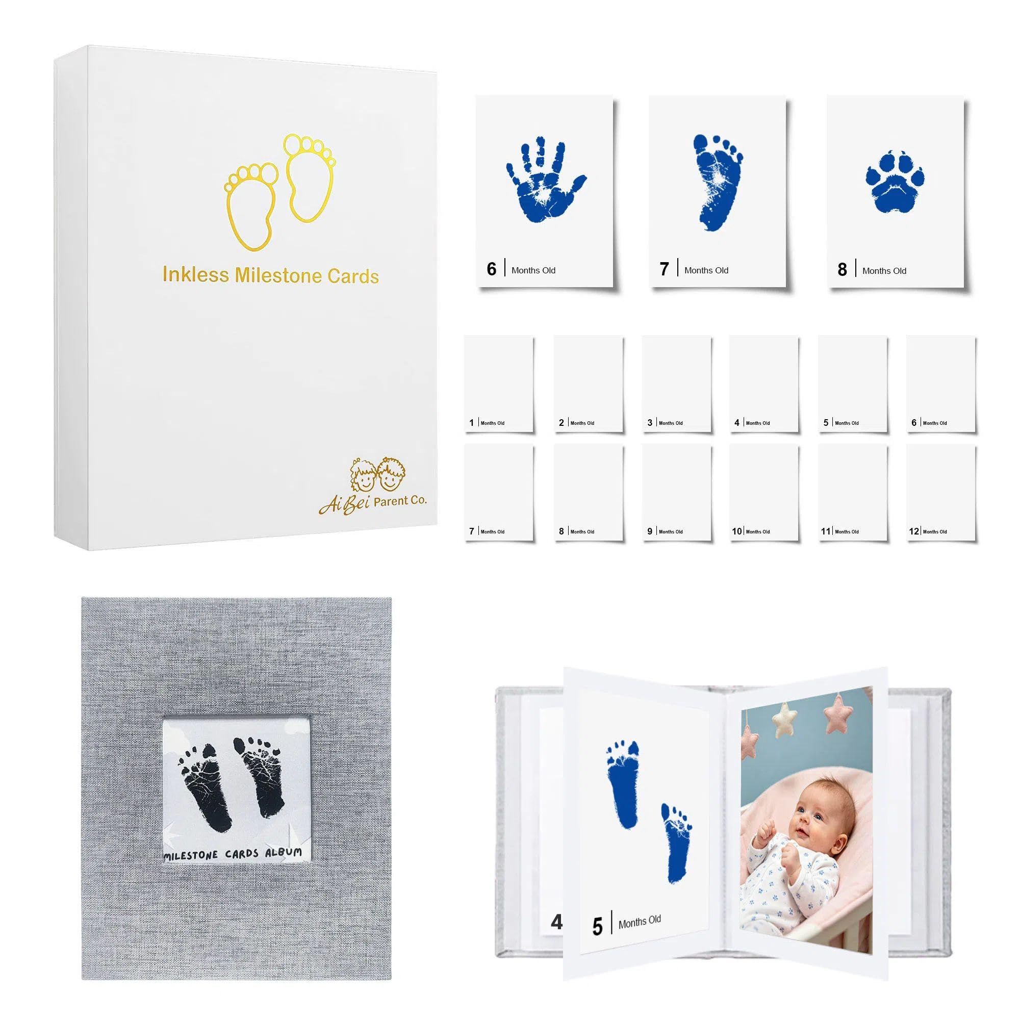Little Lullaby - Confezione da 15 biglietti senza inchiostro per impronte di mani e piedi del bambino, 12 mesi, per impronte di mani e piedi (scatola bianca)