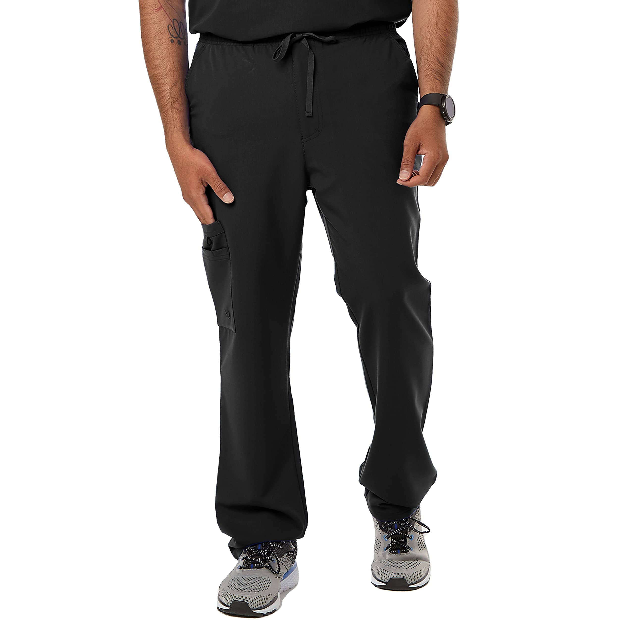 SPECTRUM UNIFORMS Wynd Men's Scrub Pant Cargo Pant Elastic Waist and Drawstring Pant Ideal for Men at Hospital Workspace, Medical Practice, and Professionals Black