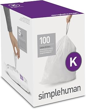 simplehuman Code K Custom Fit Drawstring Trash Bags in Dispenser Packs, 100 Count, 35-45 Liter / 9.2-12 Gallon, White