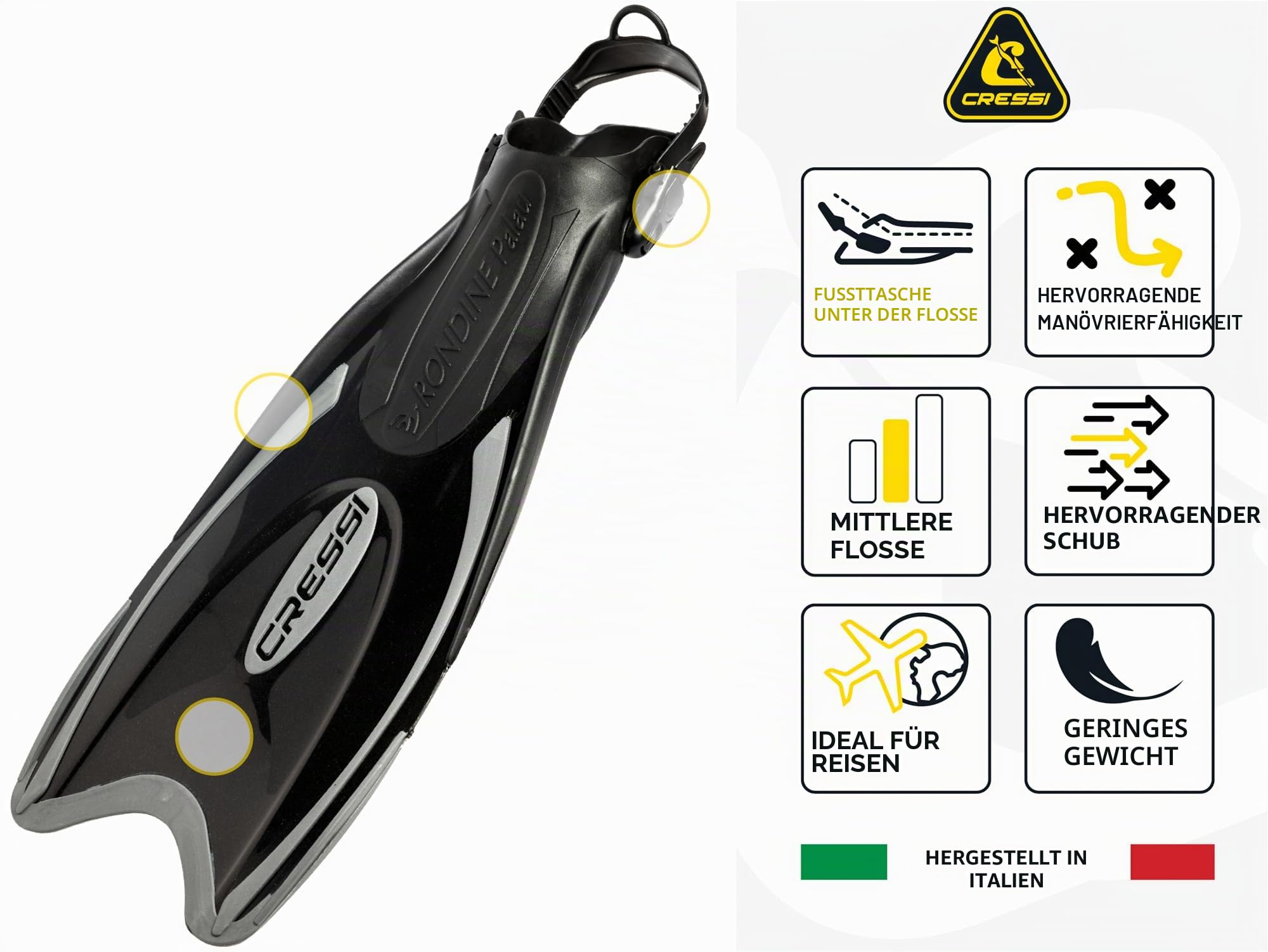 Cressi Verstellbare Schnorchel, für alle Familie, Lange Blade mit offenem Absatz, Palau LAF Made in Italy