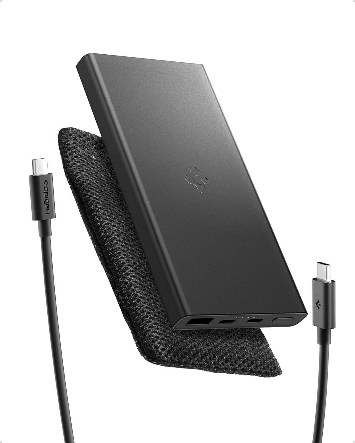Spigen 10000 mAh Slim Alüminyum Kasa 22.5W USB-C + USB-A Giriş/Çıkış Hızlı Şarj 3 Portlu Powerbank / 1 Metre Type-C Harici Kablolu Taşınabilir Şarj Cihazı + Taşıma Çantası EA2210 Black - ABA09431