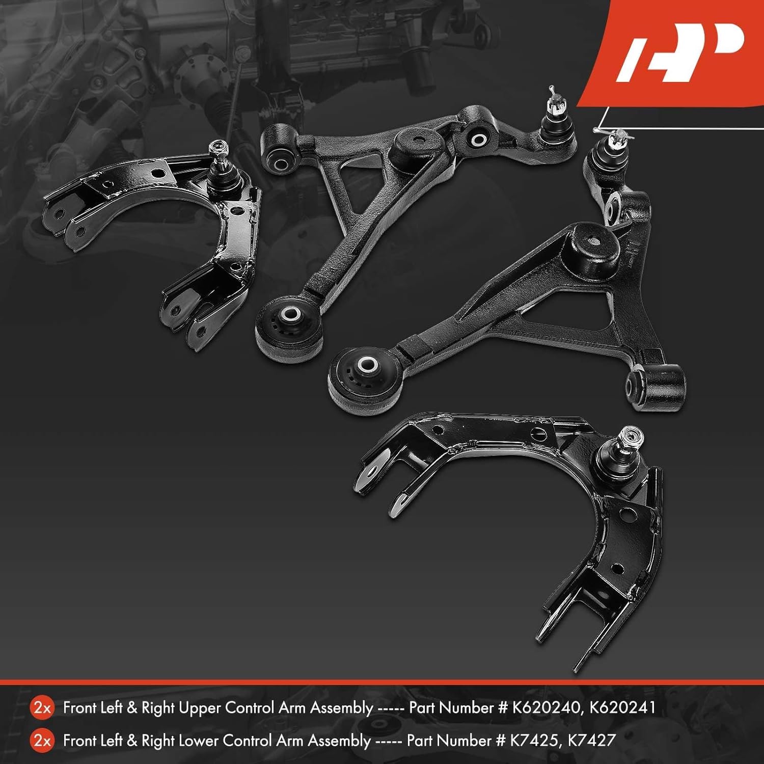 A-Premium Set of 4, Front Upper & Lower Control Arm Kit, with Ball Joint & Bushing, Compatible with Chrysler Sebring 96-06, Cirrus 95-00, Dodge Stratus 95-06, Plymouth Breeze 96-00