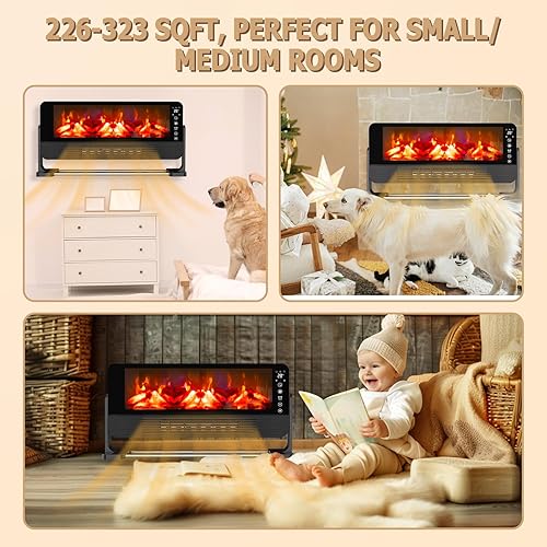 Miniatura 5 de Honitra Calentador eléctrico pequeño de 22 pulgadas con efecto de llama 3D, control remoto, calentadores de chimenea portátiles para uso en