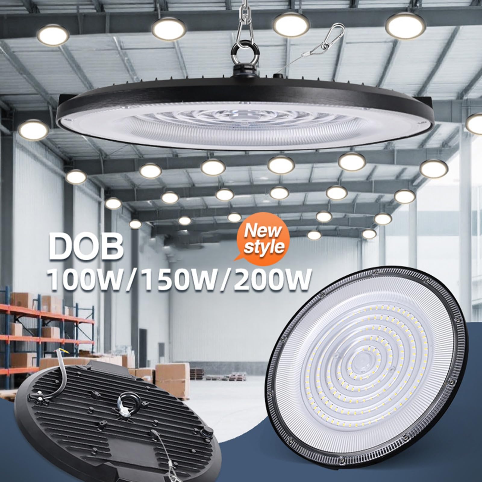 150W 4 Pack UFO High Bay Light LED Shop Lights 22000LM Garage Lights 6000K Barn Industrial Lamp IP65 — view 5