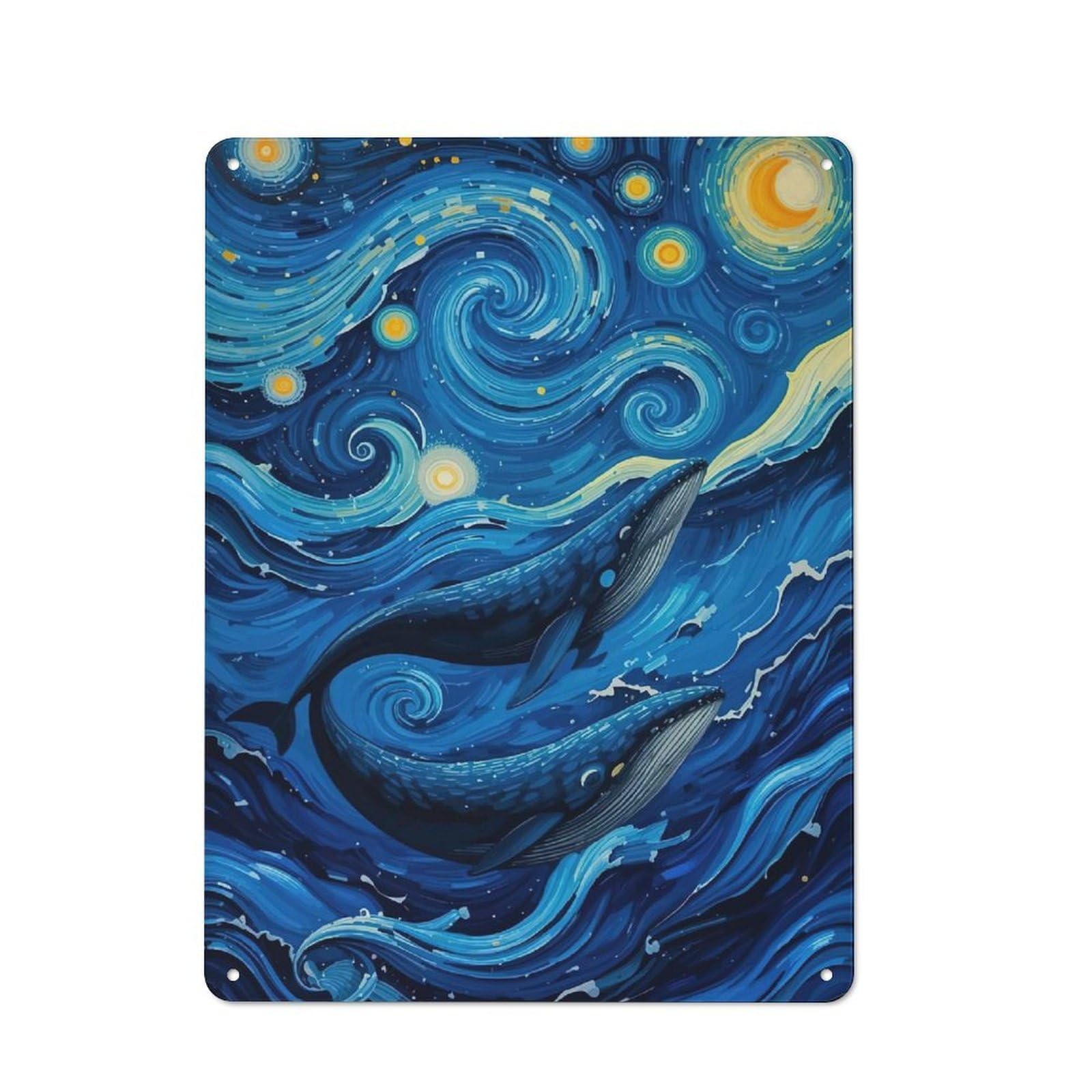 Junmoney Style-16 Metal Plaque 40X30cm With Whales Starry Night Ocean For Pub Or Café, Retro Decor, For Pub Decor Enthusiasts Refreshing A Room In Autumn