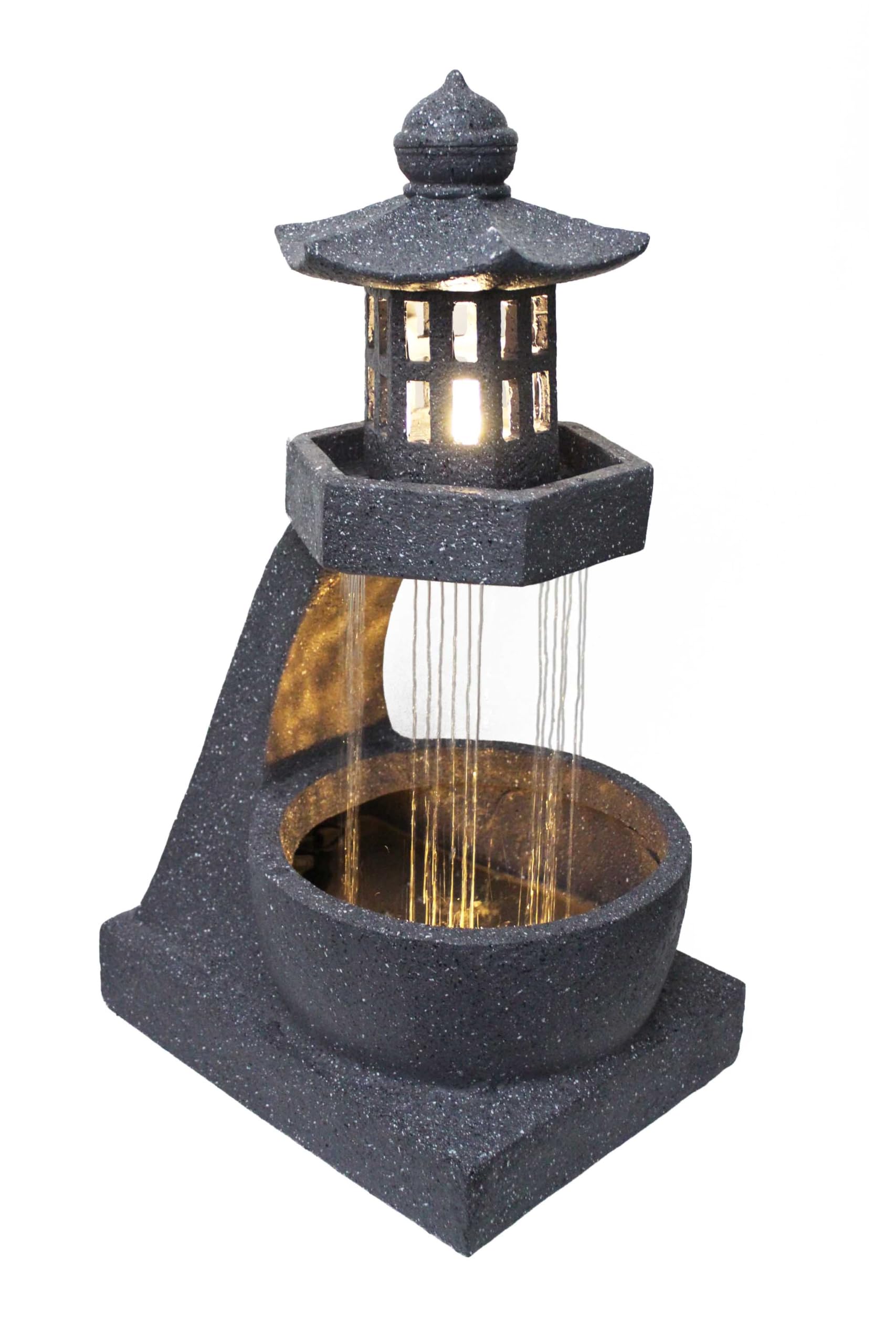Gartenbrunnen mit Pagoden-Laterne Springbrunnen 77cm Wasserspiel Gartendekoration mit LED Beleuchtung Gartendekoration