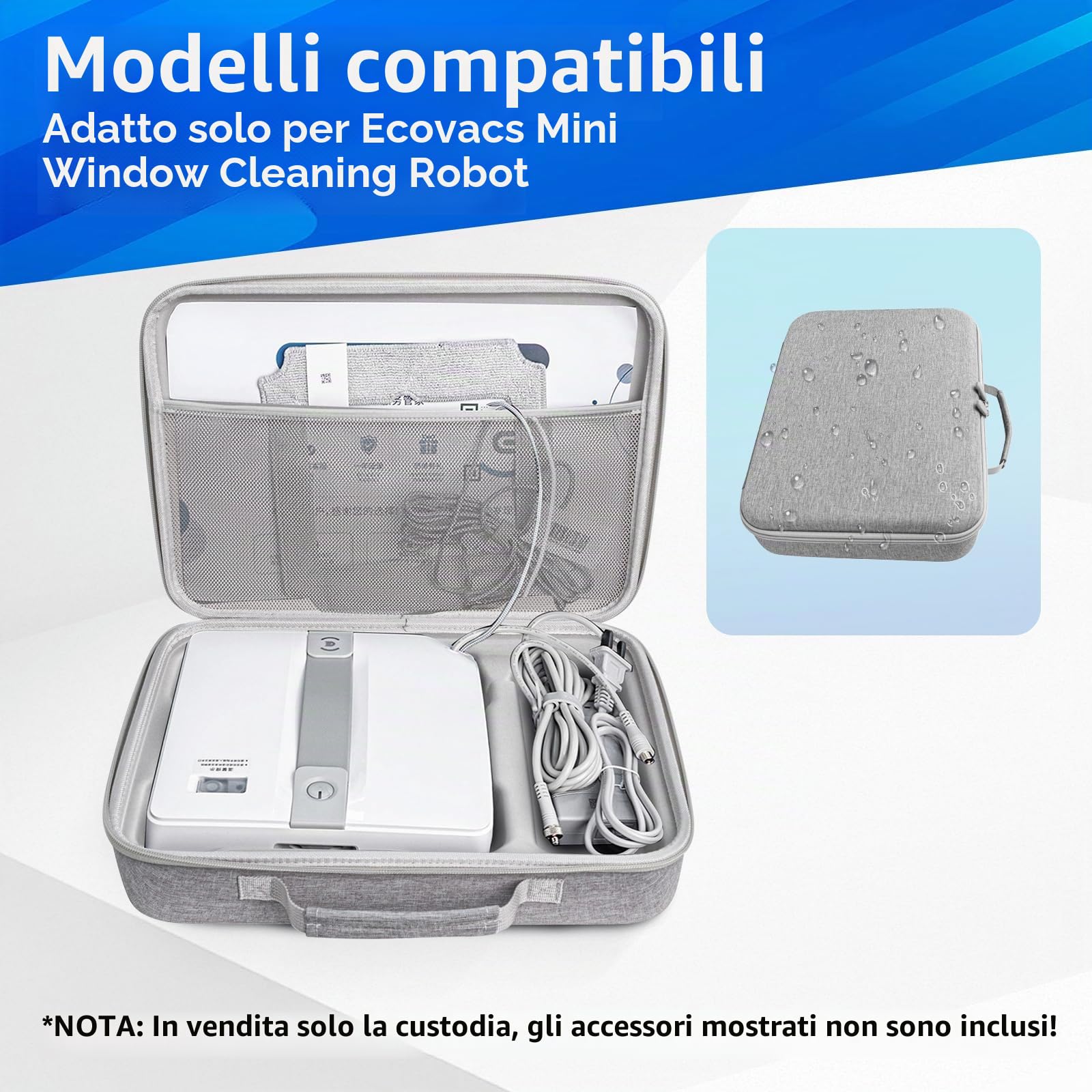 JOYSOG Custodia rigida per robot Ecovacs per la pulizia dei vetri Mini custodia protettiva (35 x 25,5 x 8,5 cm/13,7 x 10,9 x 3,3 pollici) (grigio)