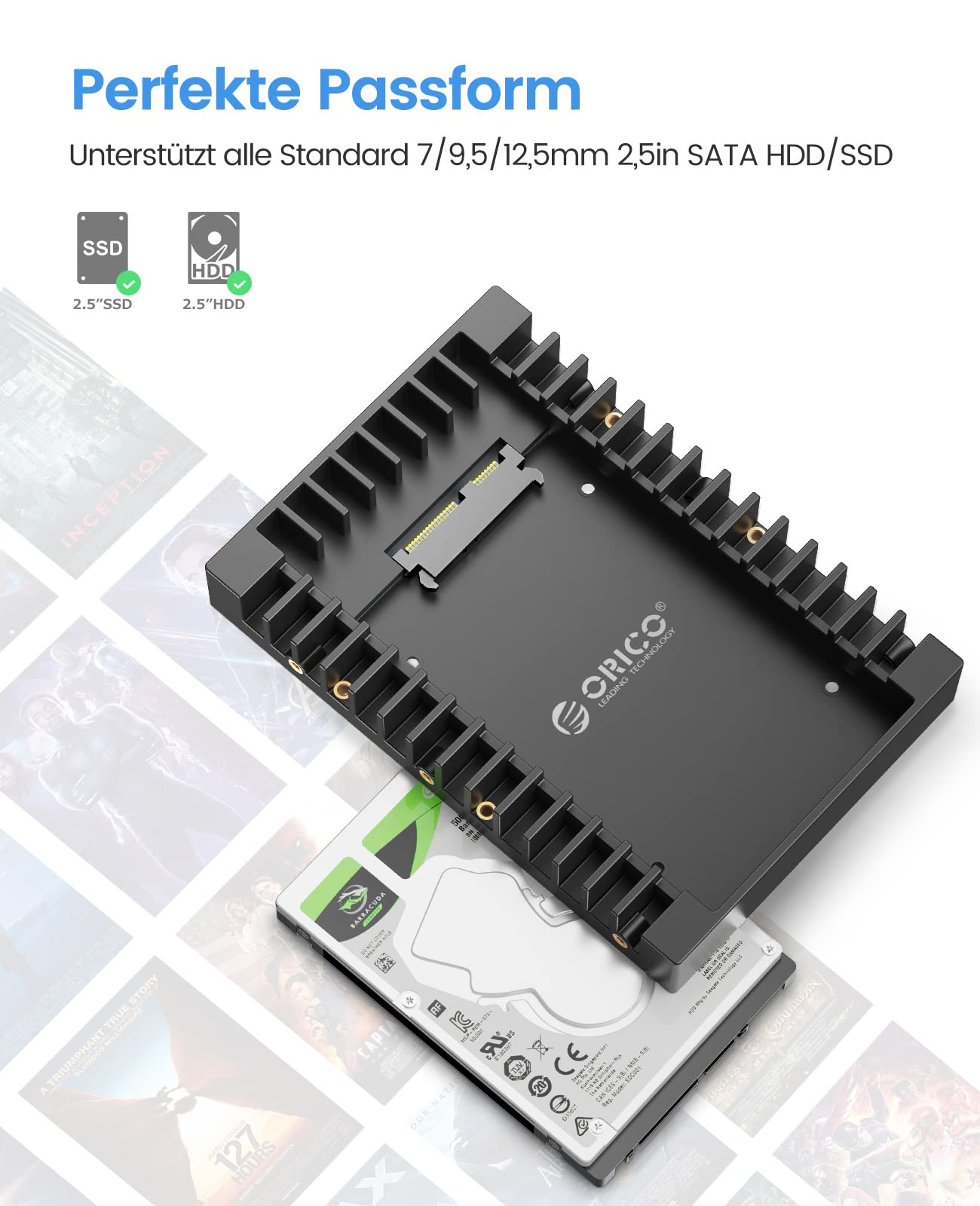 [2 sztuki] ORICO 2,5" na 3,5" wewnętrzny adapter dysku twardego konwerter ramka montażowa ramka wymienna, do 2,5 cala SATA HDD lub SSD 7/9,5/12,5 mm, nie wymaga kabla (1125SS)