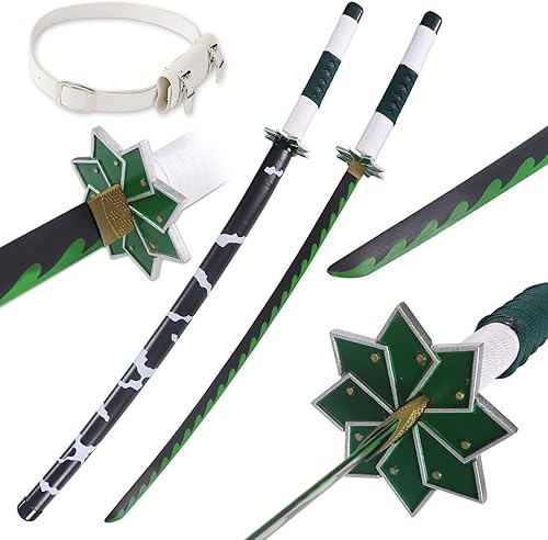 Vista 33 de Bowen - Espada de anime Demon Slayer, Tanjirou Rengoku Samurai, 40.5 pulgadas de acero al carbono real Espada Inosuke 2 piezas