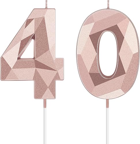 Velas de cumpleaños número 40, velas con el número 40 para decoración de pastel de cumpleaños 3D con forma de diamante, para hombres y mujeres, Velas de cumpleaños número 40, velas con el número 40 para decoración de pastel de cumpleaños 3D con forma de diamante, para hombres y mujeres,