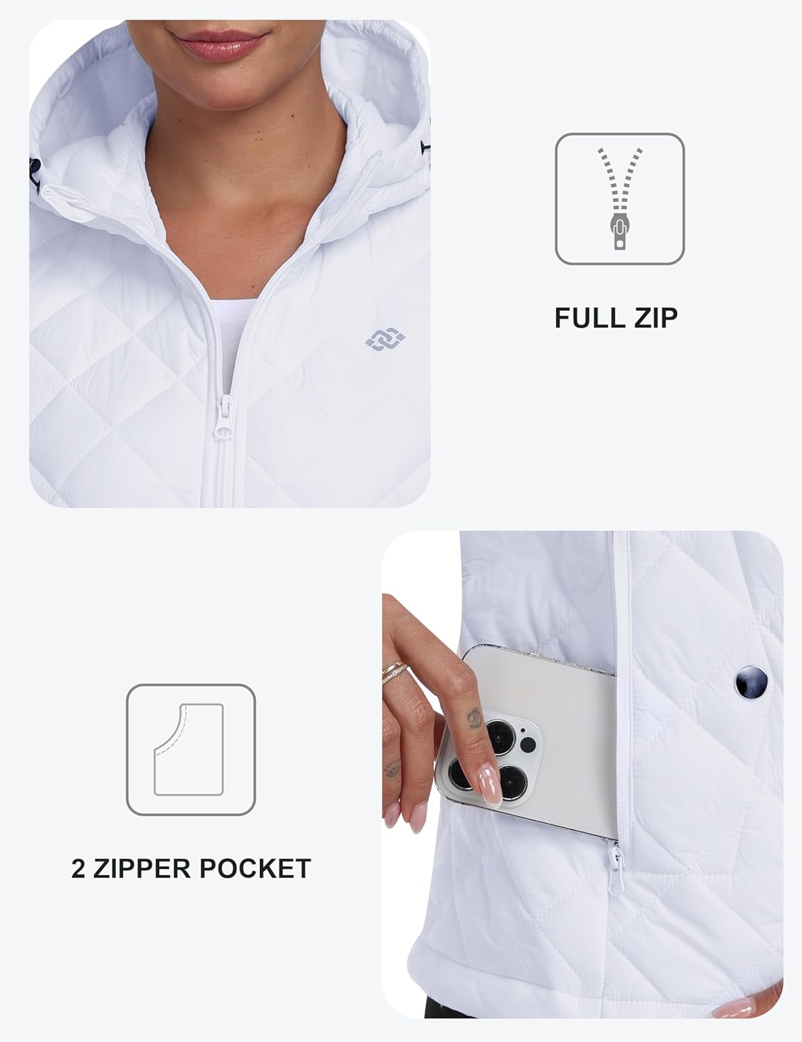 MoFiz Women's Puffer Vest Hooded Running Vests Sleeveless Lightweight Jacket Fall Winter - Image 4