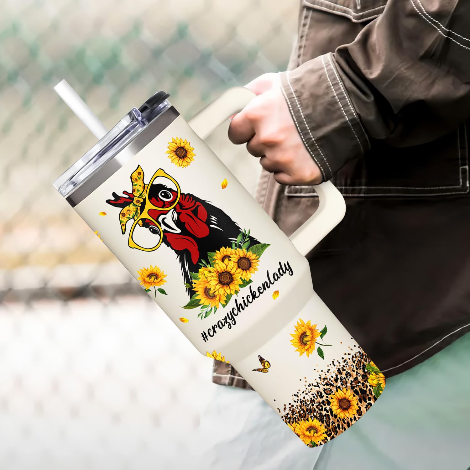 Chicken 40Oz Tumbler With Handle - Mothers Day & Birthday Gift Idea For Chicken Lovers