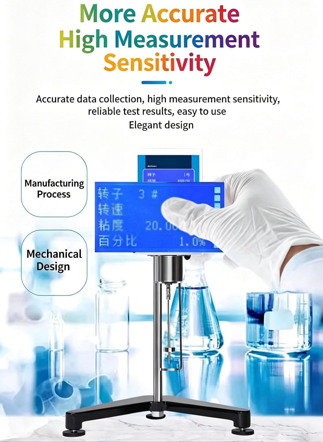 Digital Rotary Viscometer, 1-100000 MPa.s High Accuracy Fluidimeter Tester, Lab Fluidmeter Viscosity Tester with 4 Rotors, for Paint, Ink, Coating, Industrial Testing
