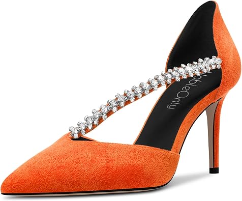 NobleOnly Women Pointed Toe High Heel Two-Piece Slip-on Pumps Court Shoe Rhinestone Crystal Glitter Prom Party Sexy Dress Shoes 8 CM Heels