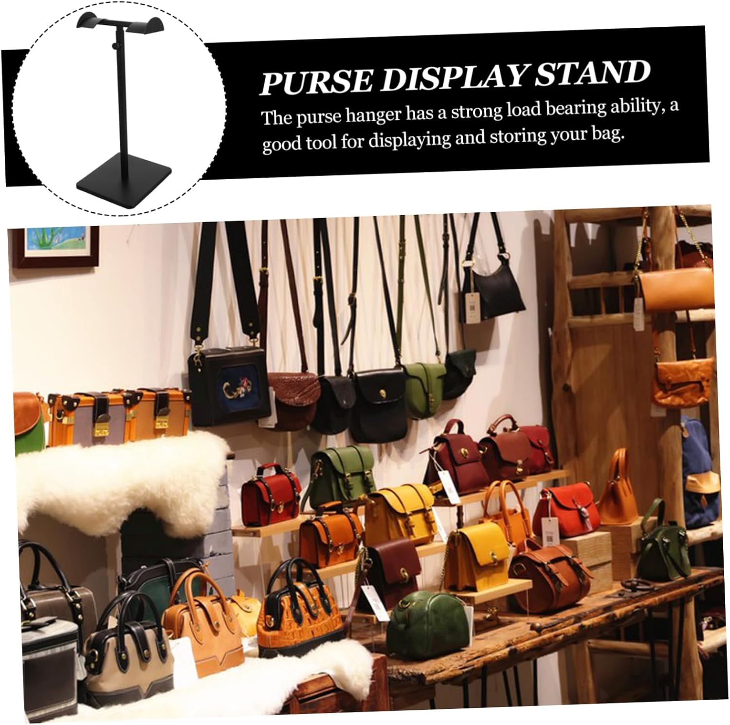 Adjustable Handbag Display Rack Purse Holder Organizer for Closet Storage Space Saving Bag Hanger with Smooth Edges Sturdy Design
