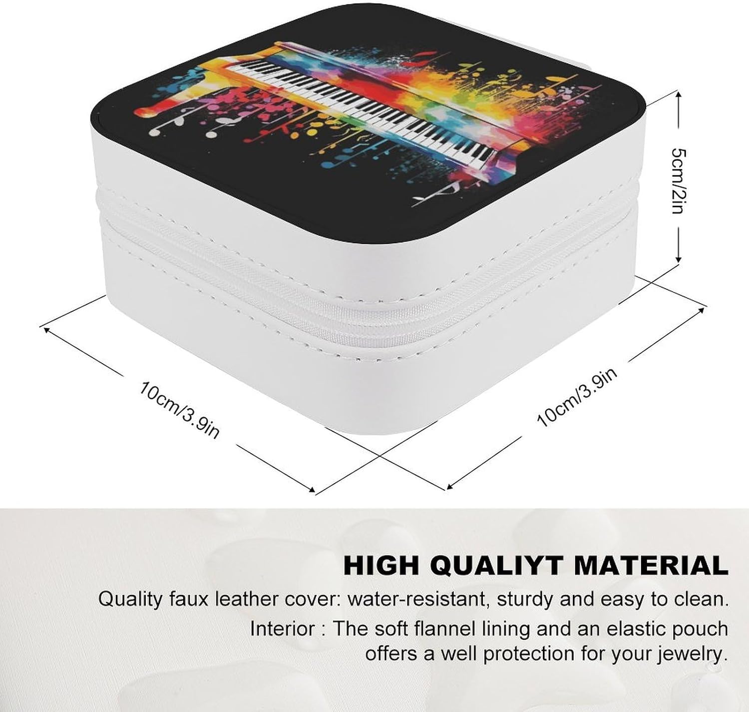 PU Leather Jewelry Travel Case - Colorful Piano Keyboard Music Note Jewelry Organizer with Zipper, Portable Travel Essentials for Women Small Jewellery Storage Holder for Earrings Rings Necklaces image 2