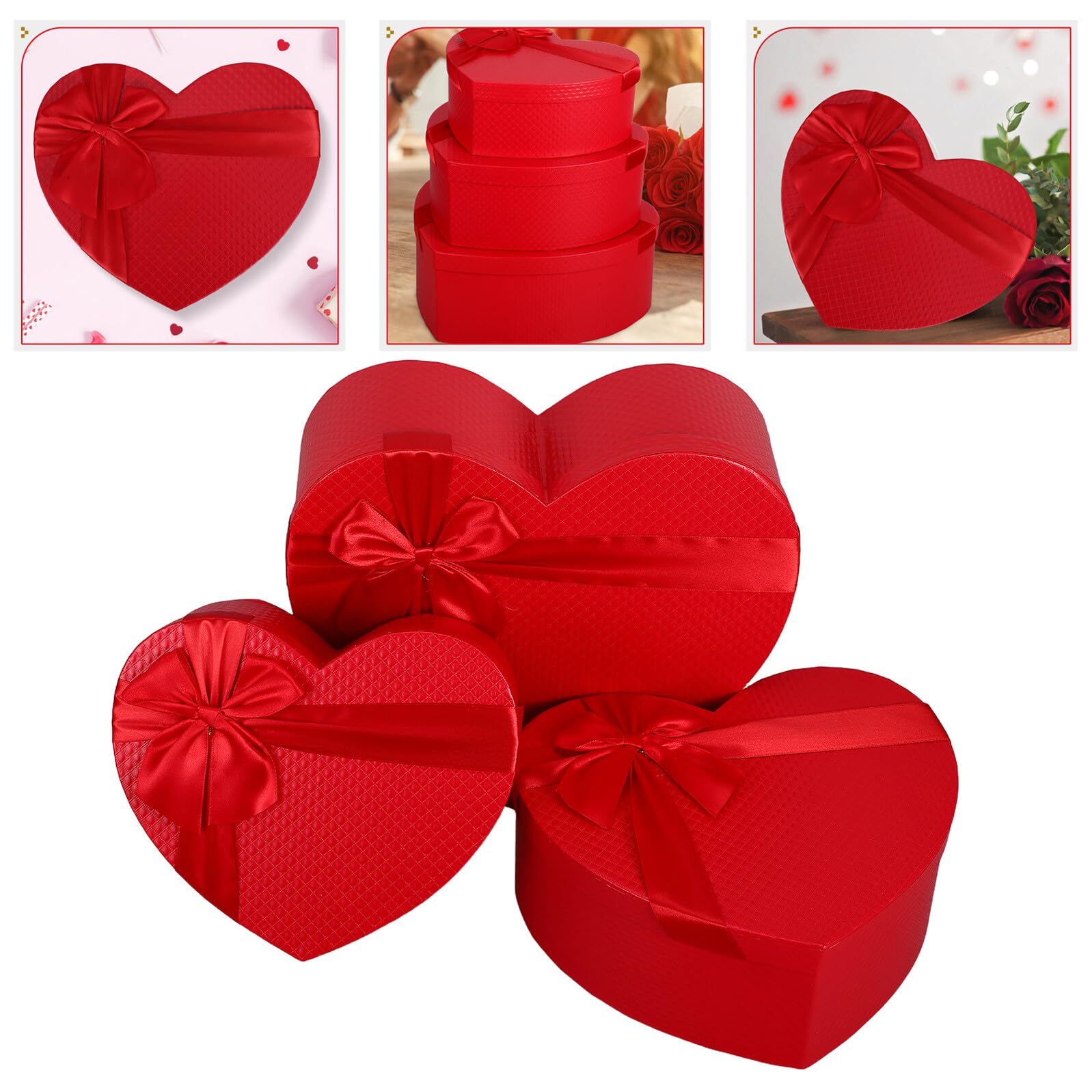 HOLIDYOYO Herzförmige Geschenkbox 3 Stück aus Langlebigem Papier Zarte Dekorative Verpackung für Blumen und Geschenke zu Valentinstag Hochzeit Muttertag