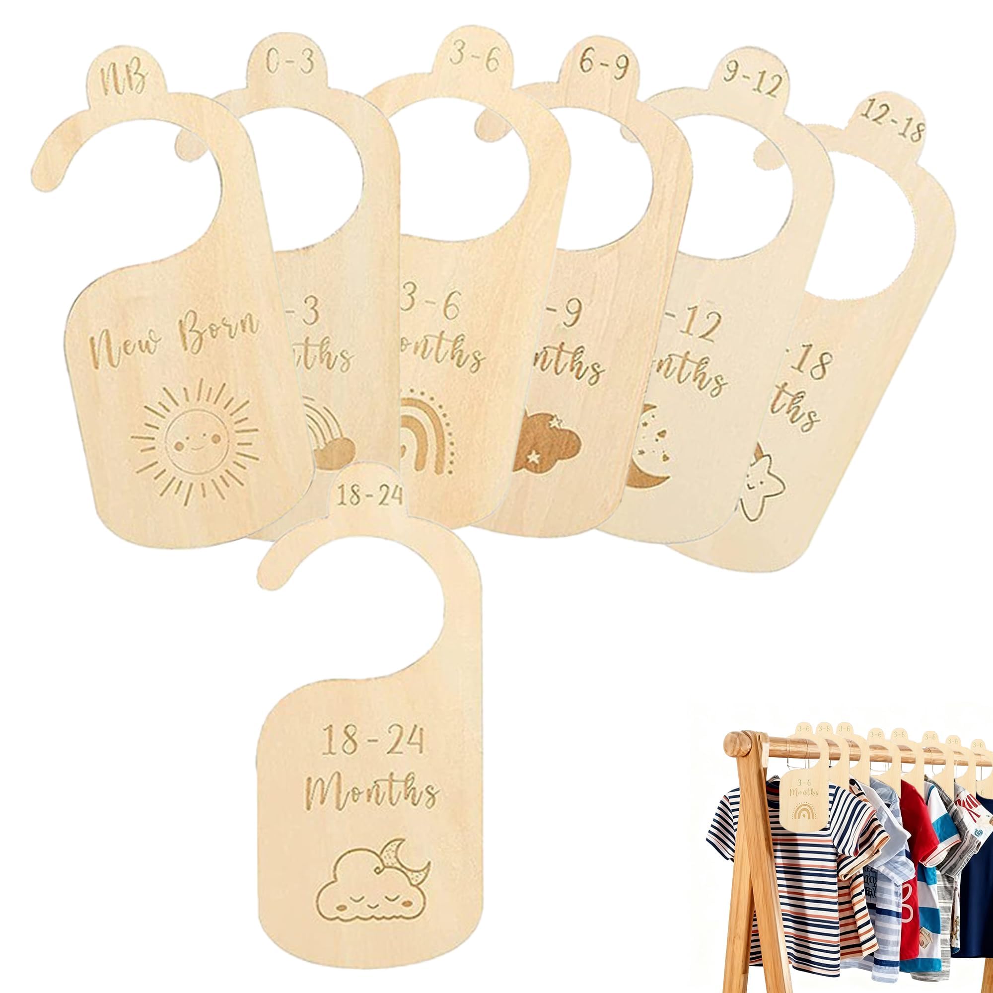 7PCS Wooden Baby Wardrobe Dividers, Cartoon Baby Wardrobe Dividers, Wood Safe Wardrobe Separators
