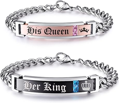 Mens Womens Personalized Bracelets, Couples Stainless Steel Bracelet with Custom Engraving for Friendship Relationship, Matching Couple Jewelry Gift in Black and Rose Gold