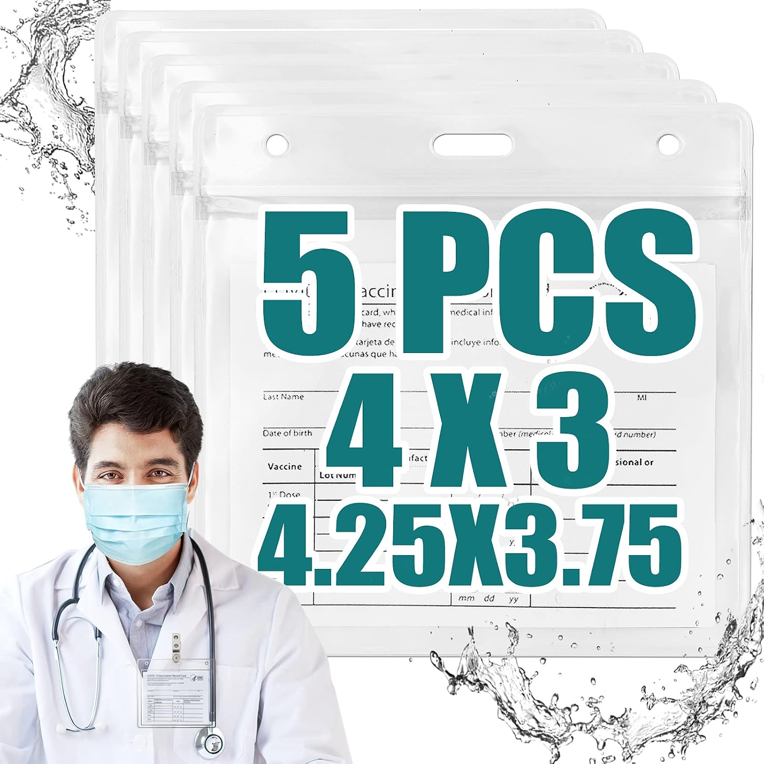 Vaccine Card Protector Waterproof, CDC Covid Vaccine Card Holder Plastic Clear Vaccination Card Protector 4X3 Immunization Record Vaccination Card Holder with Waterproof Type Resealable Zip(5 Pcs)