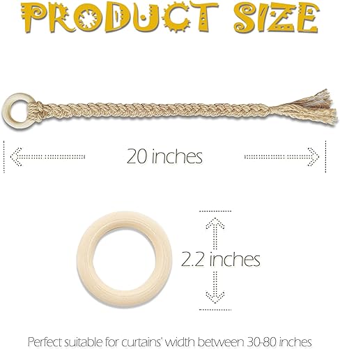 Miniatura 4 de Sujetadores de cortina bohemios para cortinas, cuerda de algodón de granja, lazos ajustables con bellota de madera rústica y bonita, accesorios de