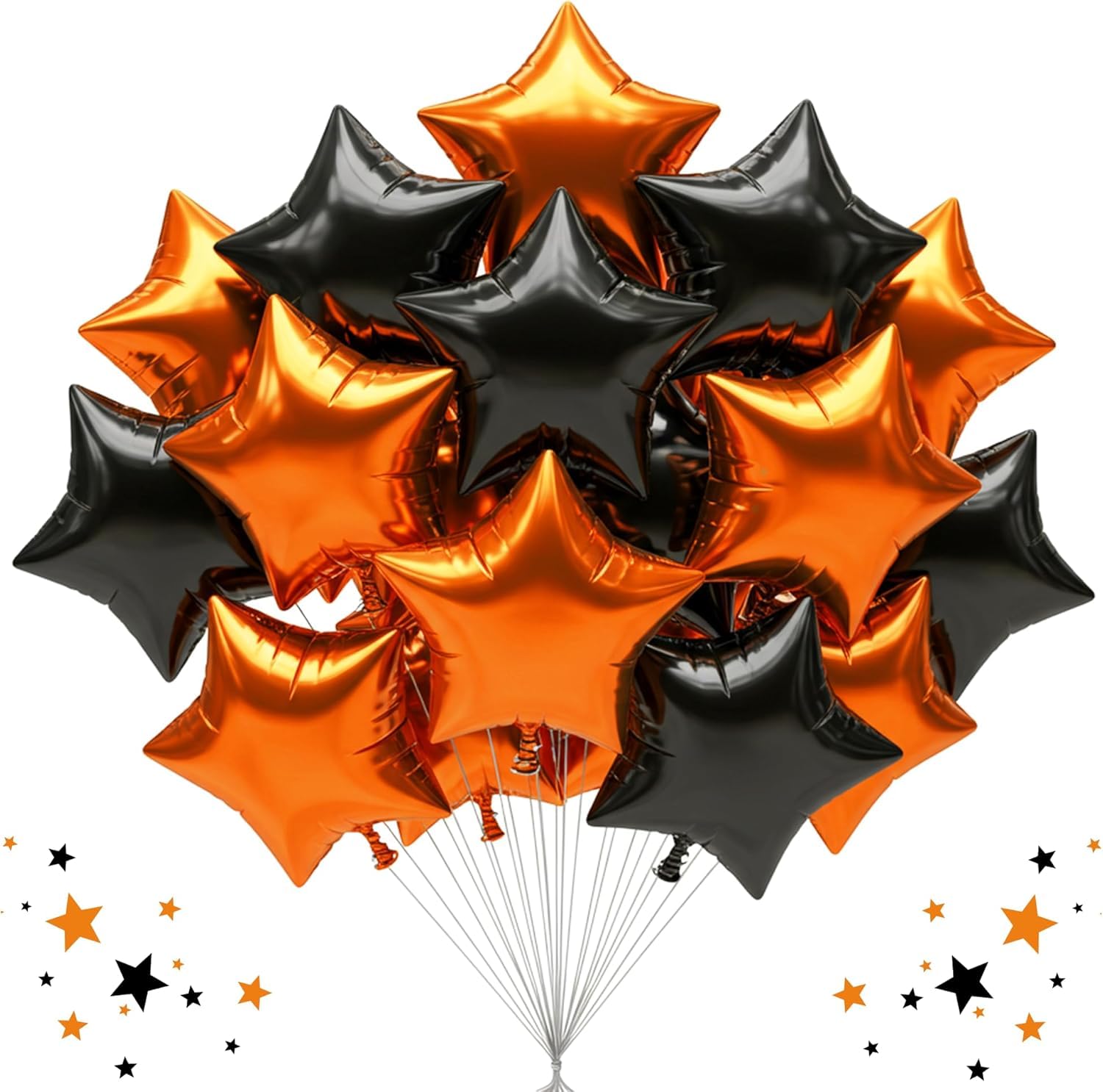 DecoGlee 30Pcs 18 Inch Large Black Orange Star Shape Foil Balloons Big Stars Helium Mylar Ballons for Halloween Birthday Wedding Baby Shower Anniversary Engagement Party Decorations Supplies